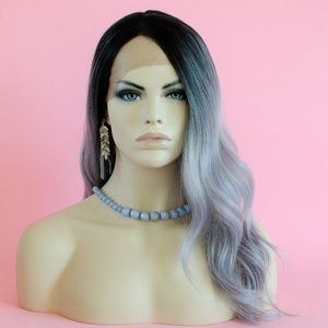 20" Silver Ombre Lace Front Wig Synthetic Wavy